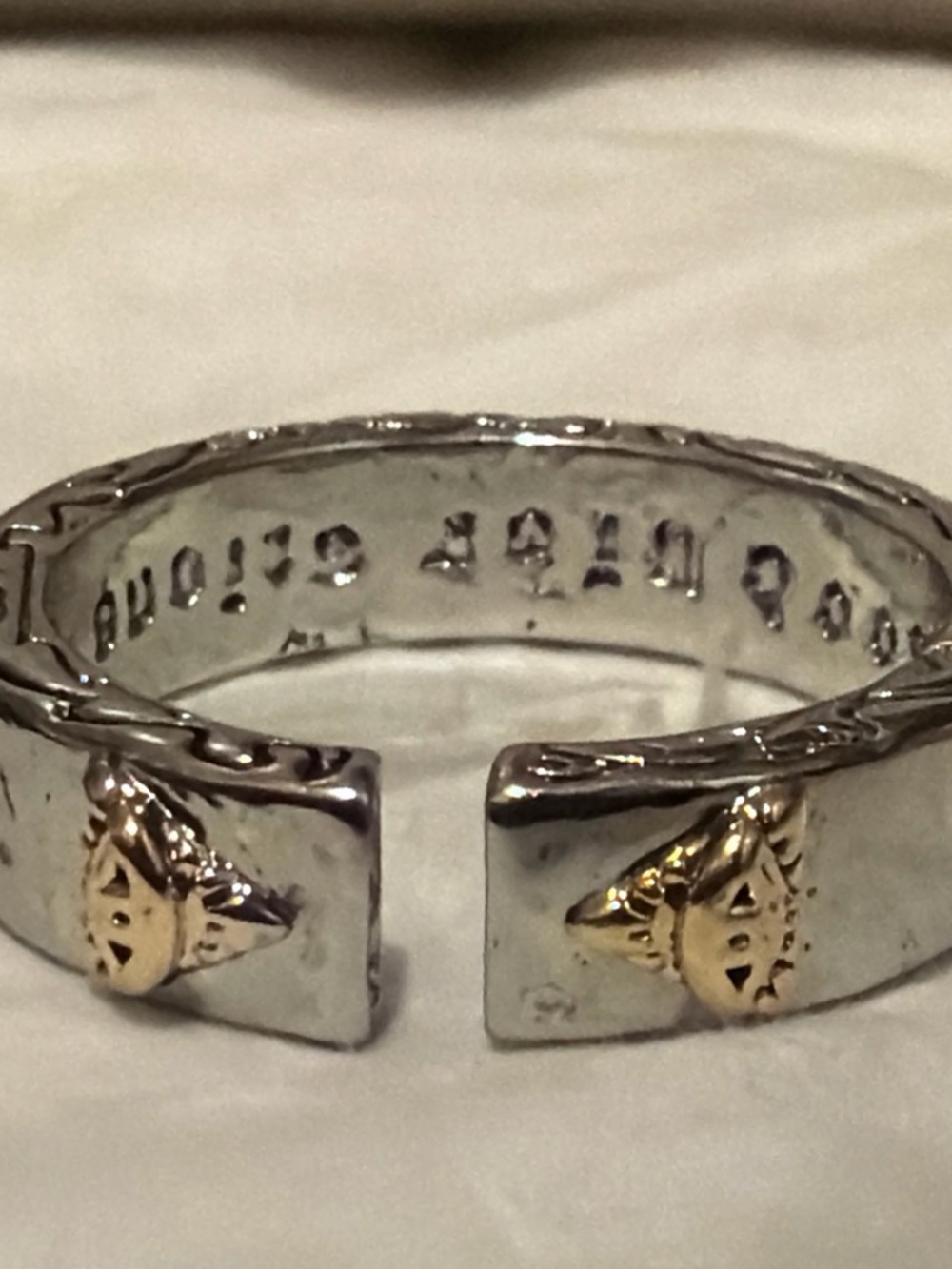 Two-Tone Open Bangle Bracelet with Gold Accent